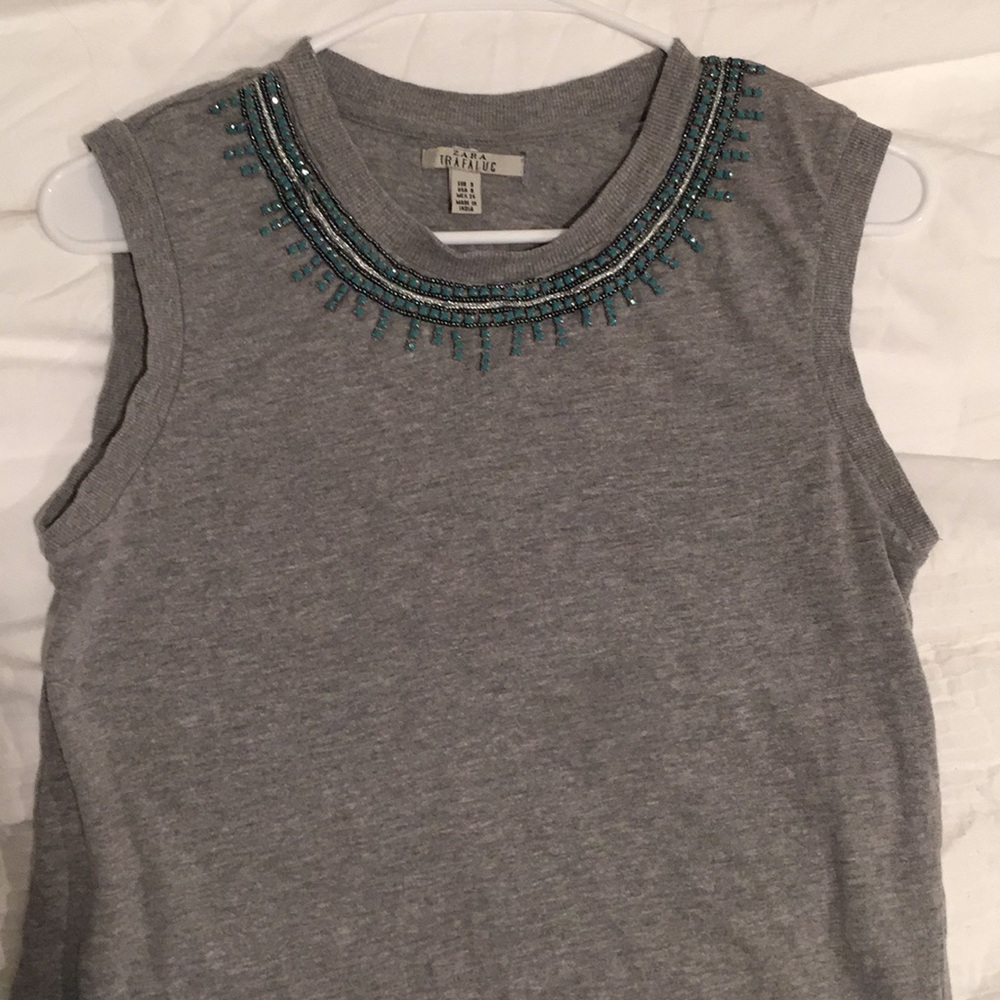 Sleeveless top gray with rhinestones By Zara